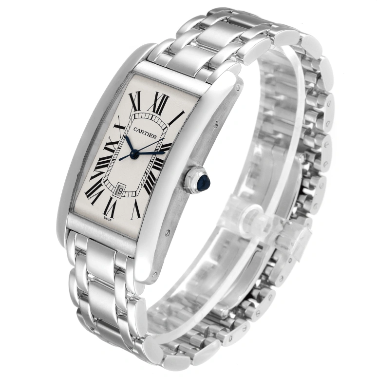 Cartier,Tank 36x27mm,36x27mm,White Gold,Silver,Automatic,Day,Sapphire,Crystal Glass,W26032L1