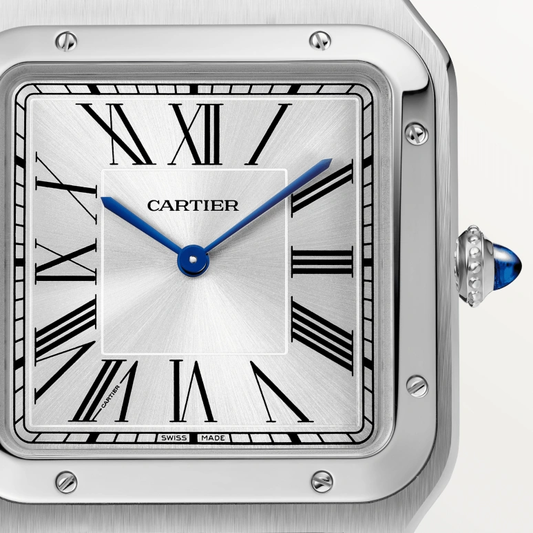 Cartier,Santos de Cartier 46.60x33.90mm,46.60x33.90mm,Stainless Steel,Silver,Handwound,36hours,In-house Caliber,WSSA0032