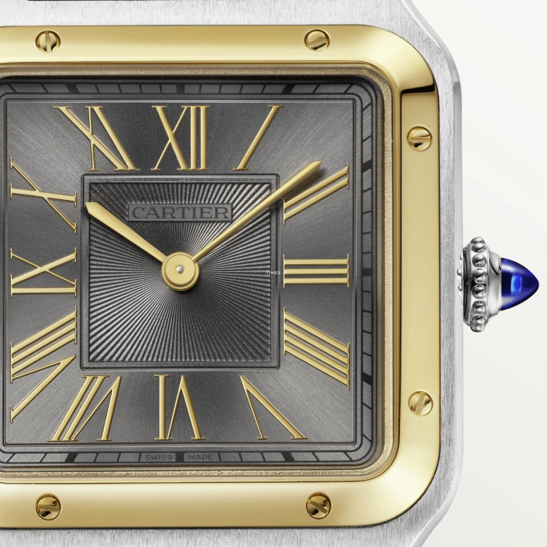Cartier,Santos de Cartier 31.40x43.50mm,31.40x43.50mm,Stainless Steel,Yellow Gold,Grey,Quartz,Sapphire,Crystal Glass,Square,W2SA0028