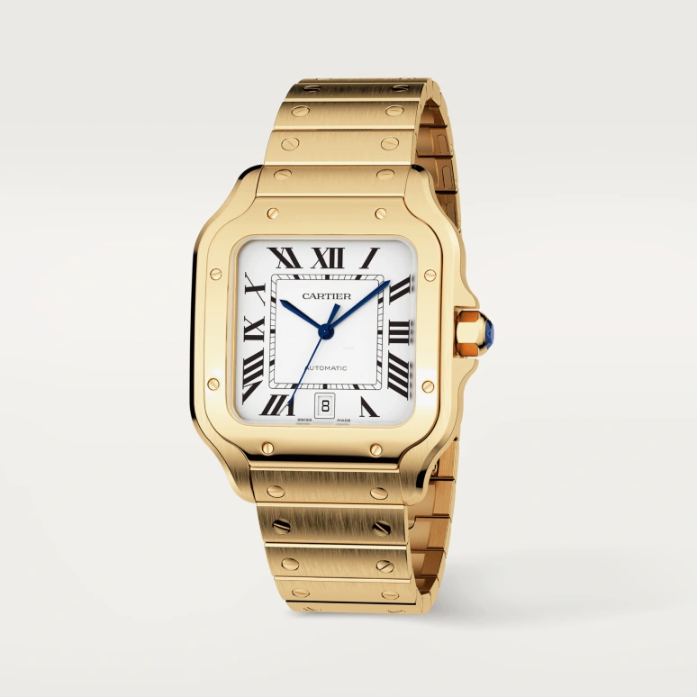 Cartier,Santos de Cartier 39.80x47.50mm,39.80x47.50mm,Yellow Gold,Silver,Automatic,Day,42hours,WGSA0042