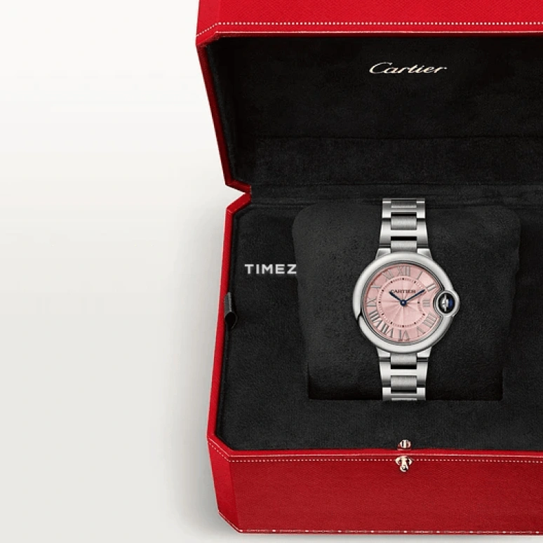 Cartier,Ballon Bleu de Cartier 33mm,33mm,Stainless Steel,Pink,Quartz,Sapphire,Crystal Glass,Round,WSBB0033
