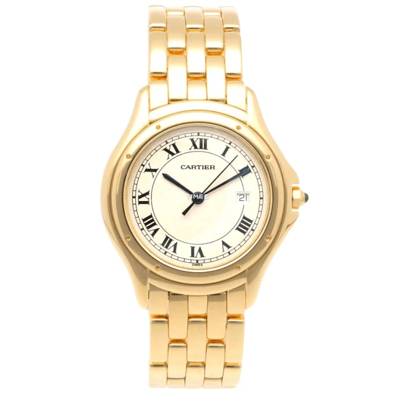 Cartier,Panthère de Cartier 33mm,33mm,Yellow Gold,Silver,Quartz,Day,Sapphire,Crystal Glass,887904