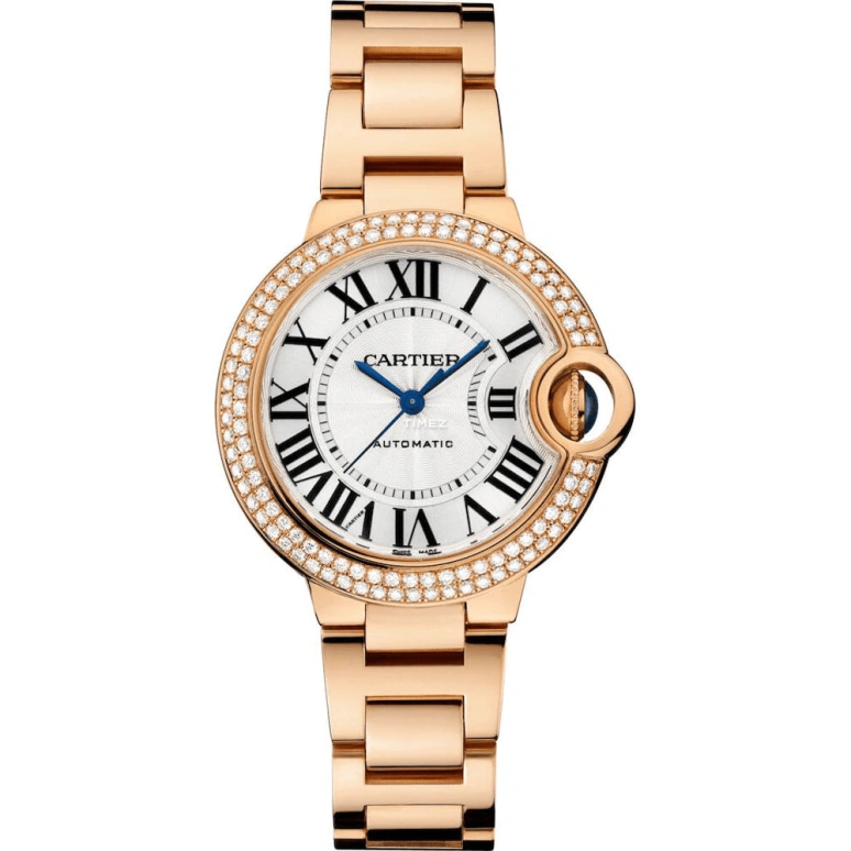 Cartier,Ballon Bleu de Cartier 33mm,33mm,Rose Gold,Silver,Automatic,In-house Caliber,Sapphire,Crystal Glass,WE902034