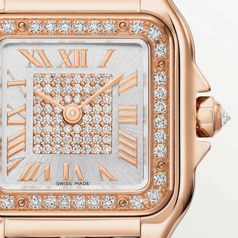 Cartier,Panthère de Cartier 30.30x22mm,30.30x22mm,Rose Gold,Silver,Quartz,Sapphire,Crystal Glass,Square,WJPN0077
