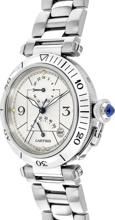 Cartier,Pasha de Cartier 38mm,38mm,Stainless Steel,Silver,Automatic,Day,Power Reserve Indicator,Dule Time,W31037H3