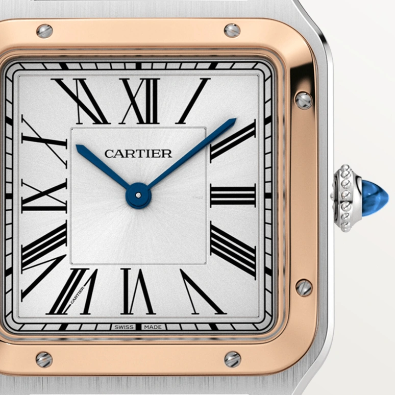 Cartier,Santos de Cartier 43.50x31.40mm,43.50x31.40mm,Rose Gold,Stainless Steel,Silver,Quartz,Sapphire,Glass,Square,W2SA0037