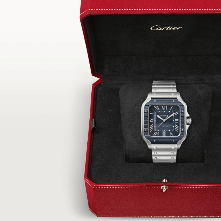 Cartier,Santos de Cartier 39.80mm,39.80mm,Stainless Steel,Blue,Automatic,Day,42hours,Stephen Curry,Threezus,WSSA0048