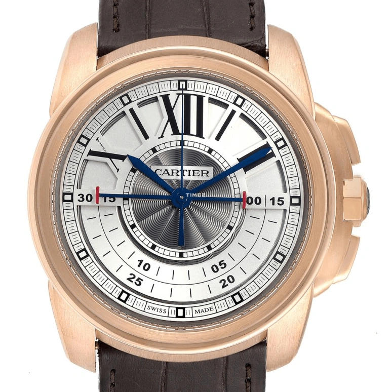 Cartier,Calibre de Cartier 45mm,45mm,Pink Gold,Silver,Handwound,Chronograph,50hours,W7100004