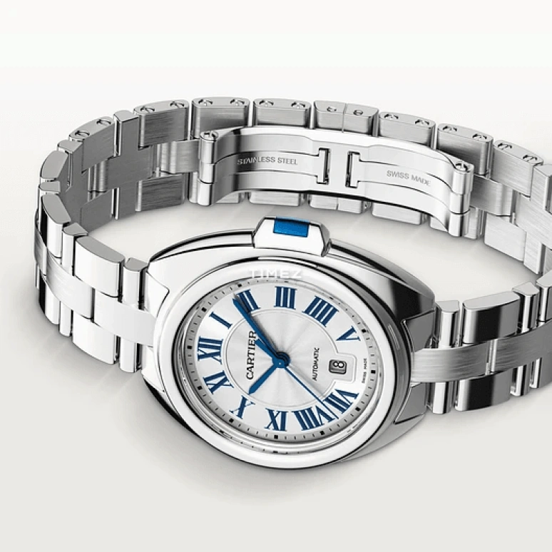 Cartier,Clé de Cartier 34.50x34.11mm,34.50x34.11mm,Stainless Steel,Silver,Automatic,Day,Sapphire,Crystal Glass,WSCL0005