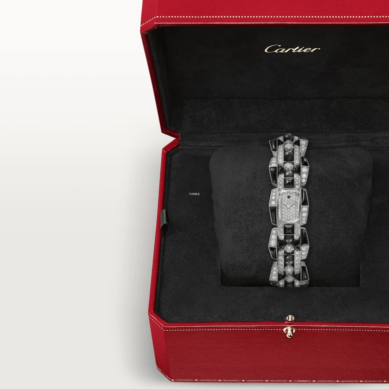 Cartier,Clash 18.40x32.70mm,18.40x32.70mm,White Gold,Silver,Quartz,Sapphire,Brilliant Cut,Spine,Obsidian,WJMB0003
