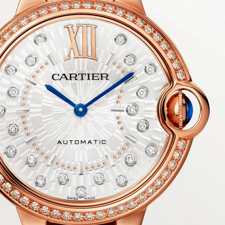 Cartier,Ballon Bleu de Cartier 36mm,36mm,Rose Gold,Silver,Automatic,Sapphire,Crystal Glass,Round,WJBB0081