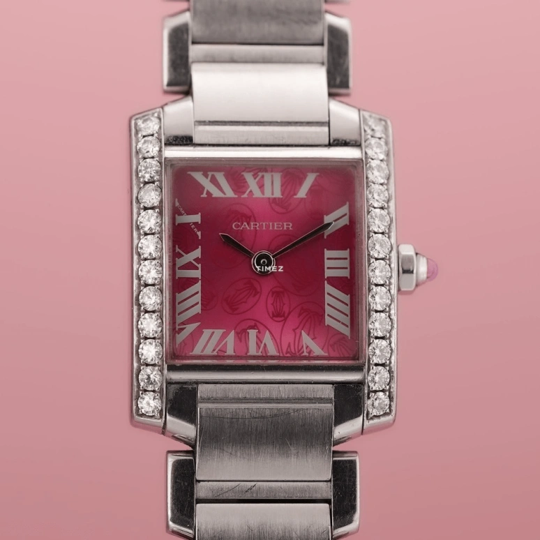 Cartier,Tank 20mm,20mm,Stainless Steel,Pink,Quartz,Sapphire,Square,2384