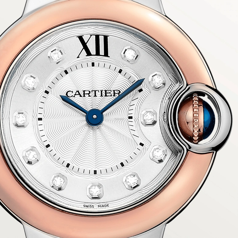 Cartier,Ballon Bleu de Cartier 28mm,28mm,Stainless Steel,Rose Gold,Silver,Quartz,Sapphire,Crystal Glass,Round,W3BB0026