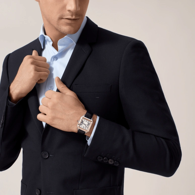 Cartier,Santos de Cartier 46.60x33.90mm,46.60x33.90mm,Stainless Steel,Rose Gold,Silver,Handwound,36hours,In-house Caliber,W2SA0017