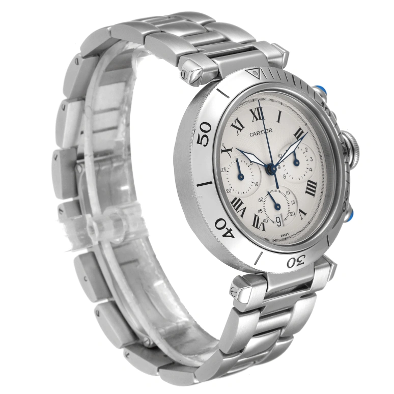 Cartier,Pasha de Cartier 38mm,38mm,Stainless Steel,Silver,Quartz,Chronograph,Day,W31018H3