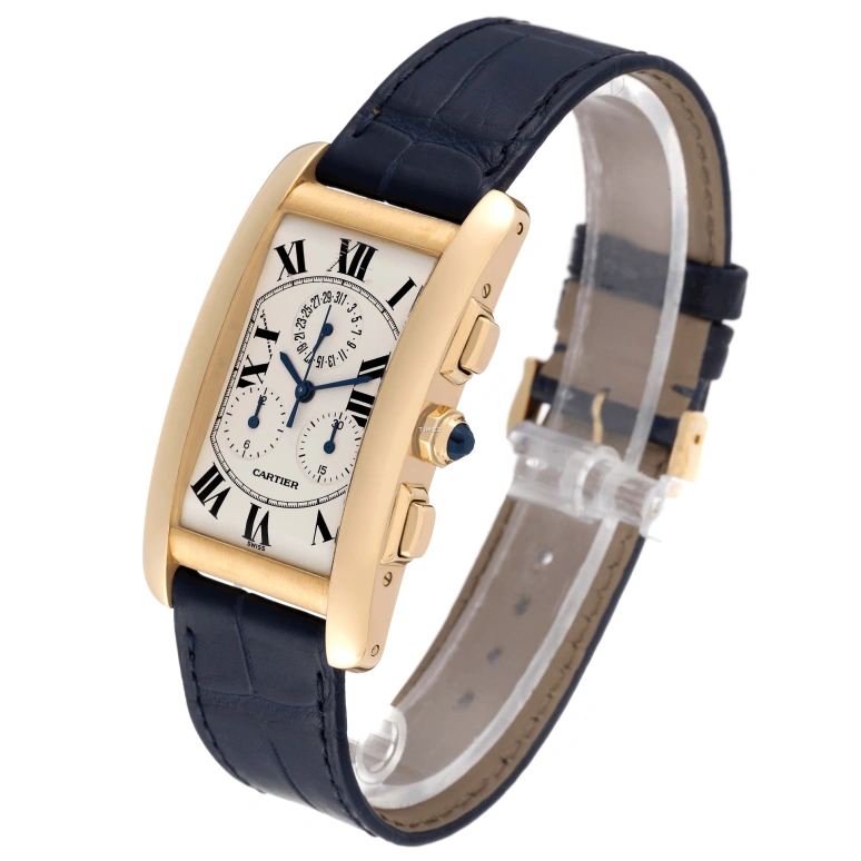 Cartier,Tank 27mm,27mm,Yellow Gold,Silver,Quartz,Chronograph,Day,W2601156