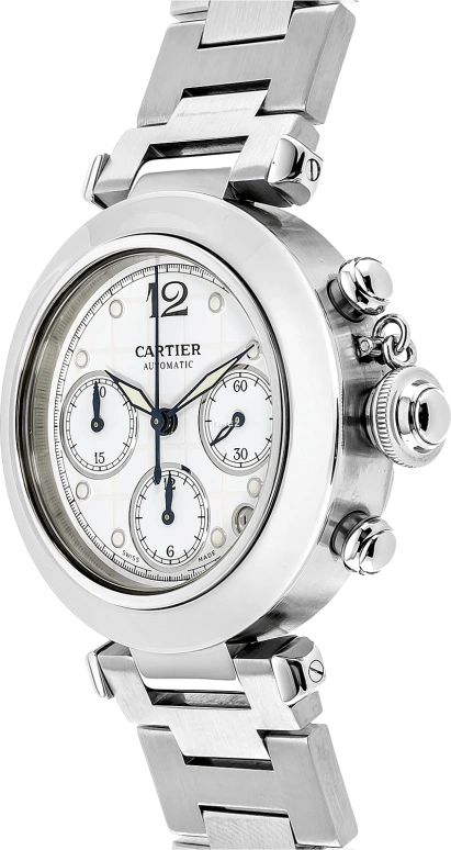 Cartier,Pasha de Cartier 36mm,36mm,Stainless Steel,White,Automatic,Chronograph,Day,W31039M7
