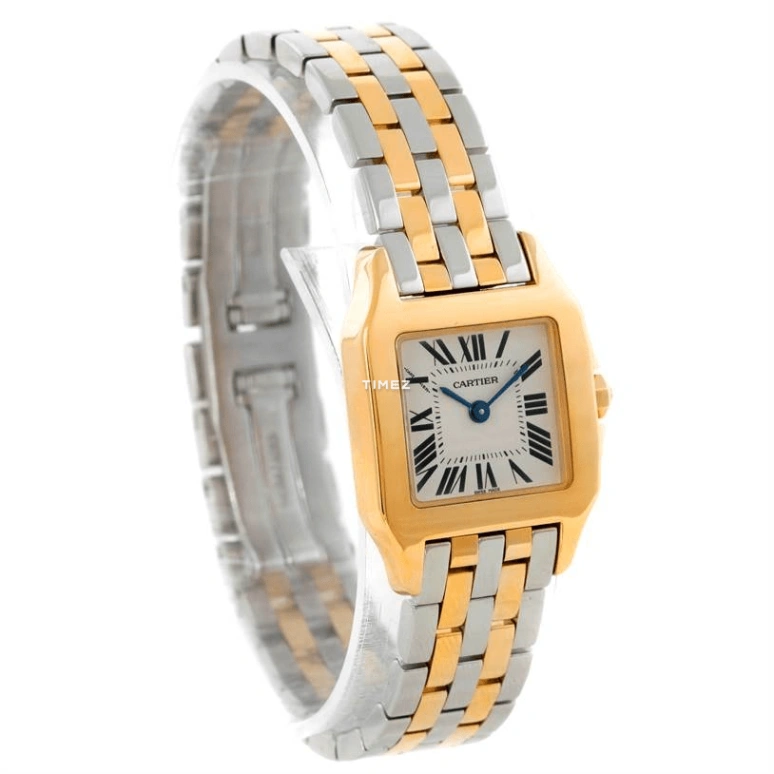 Cartier,Santos de Cartier 22x30mm,22x30mm,Yellow Gold,Silver,Quartz,Sapphire,Crystal Glass,Square,W25063Z6