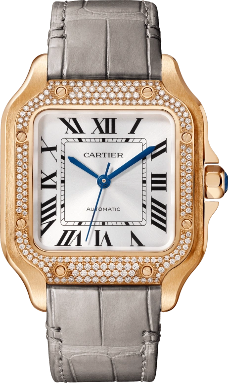 Cartier,Santos de Cartier 35.10mm,35.10mm,Rose Gold,Silver,Automatic,42hours,In-house Caliber,WJSA0009