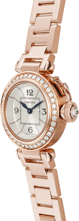 Cartier,Pasha de Cartier 27mm,27mm,Rose Gold,Silver,Quartz,In-house Caliber,Sapphire,Crystal Glass,WJ124013