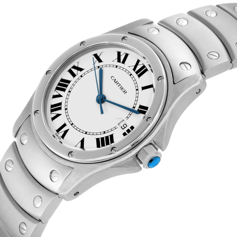 Cartier,Santos de Cartier 33mm,33mm,Stainless Steel,Silver,Quartz,Day,Sapphire,Crystal Glass,W20027K1