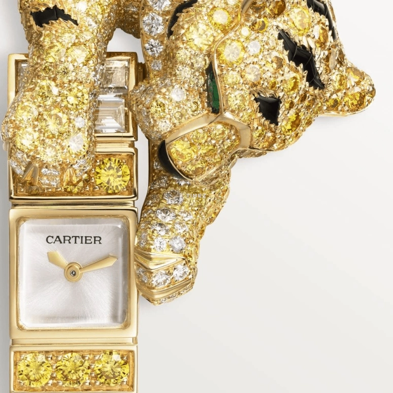 Cartier,Panthère Jewelry Watches 26.95x8mm,26.95x8mm,Yellow Gold,White,Handwound,Sapphire,Crystal Glass,Square,HPI01501