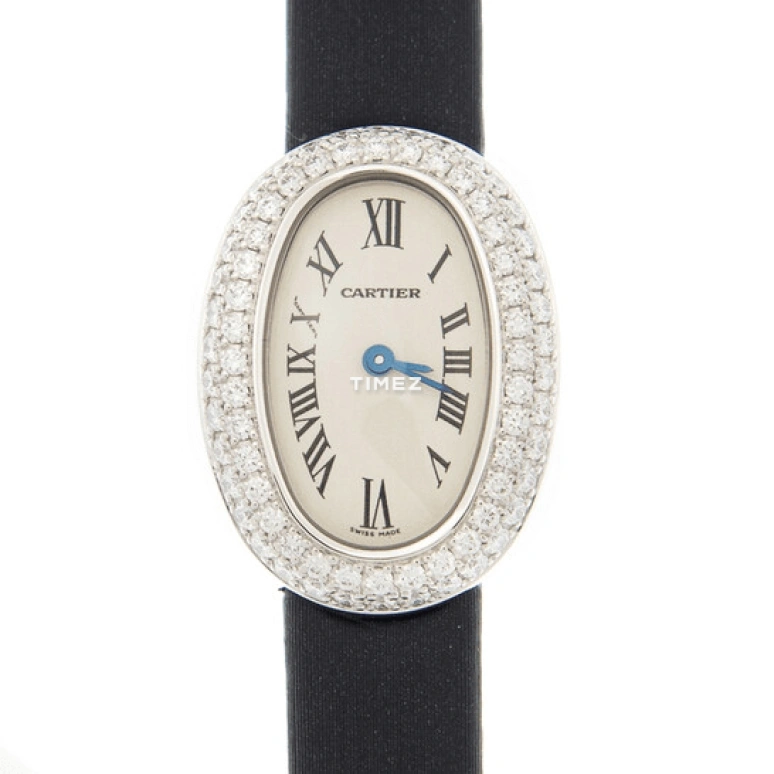 Cartier,Baignoire 26mm,26mm,White Gold,Silver,Quartz,Sapphire,Crystal Glass,Oval,WB509531