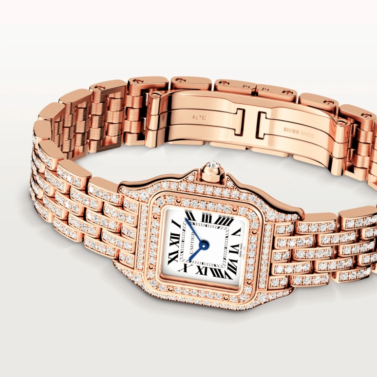 Cartier,Panthère de Cartier 30.30x23.49mm,30.30x23.49mm,Rose Gold,White,Quartz,Sapphire,Crystal Glass,Square,HPI01131