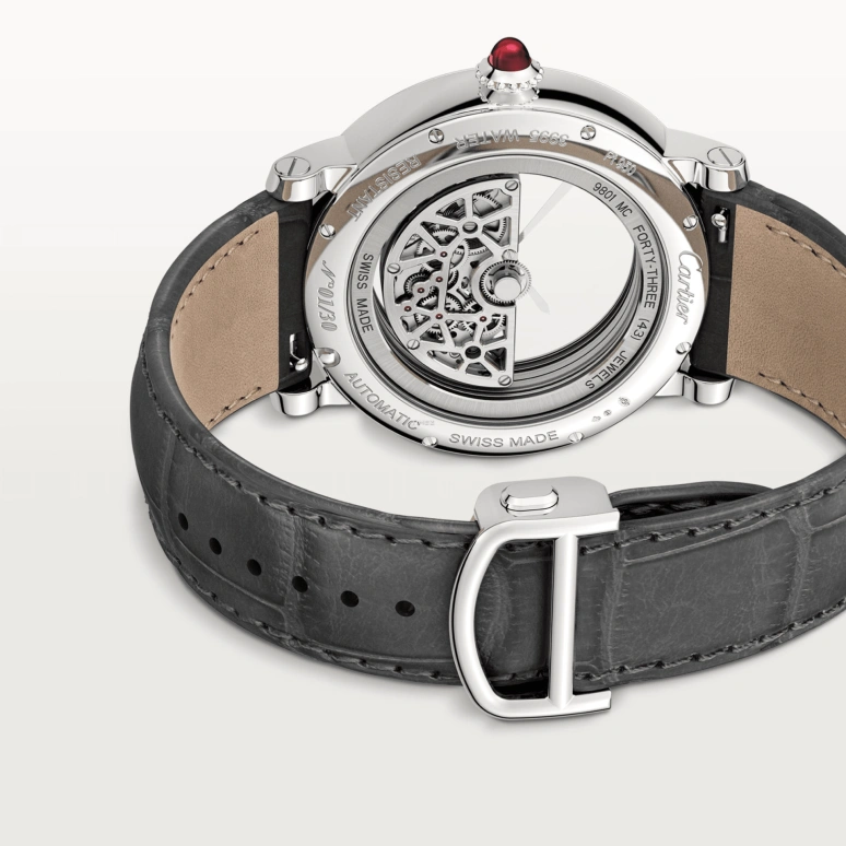 Cartier,Rotonde de Cartier 43.50mm,43.50mm,Platinum,Skeleton,Transparent,Automatic,Sapphire,Crystal Glass,Round,WHRO0078