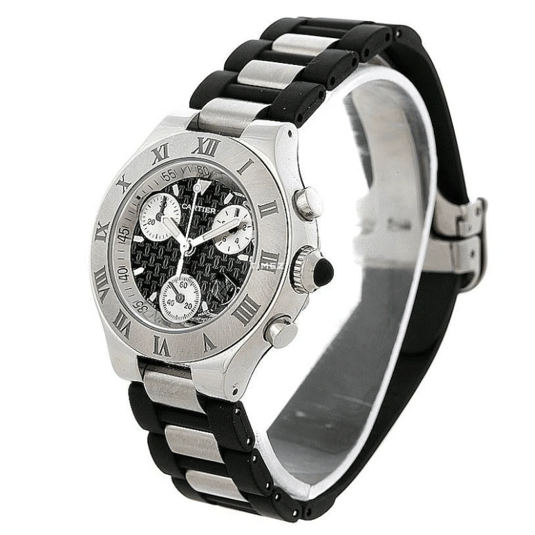 Cartier,21 Chronoscaph 36.40mm,36.40mm,Stainless Steel,Black,Silver,Quartz,Chronograph,Day,W10198U2