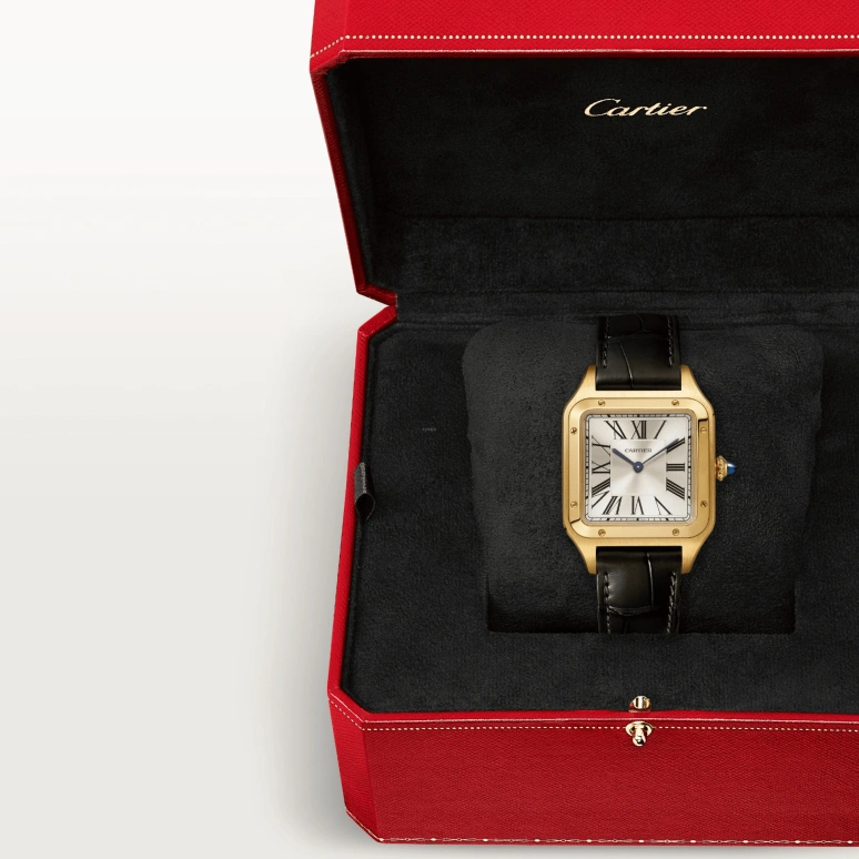 Cartier,Santos de Cartier 43.50x31.40mm,43.50x31.40mm,Yellow Gold,Champagne,Handwound,36hours,In-house Caliber,WGSA0027