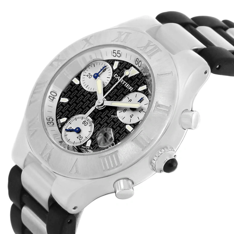 Cartier,21 Chronoscaph 43.80mm,43.80mm,Stainless Steel,Black,Quartz,Chronograph,Day,W10125U2