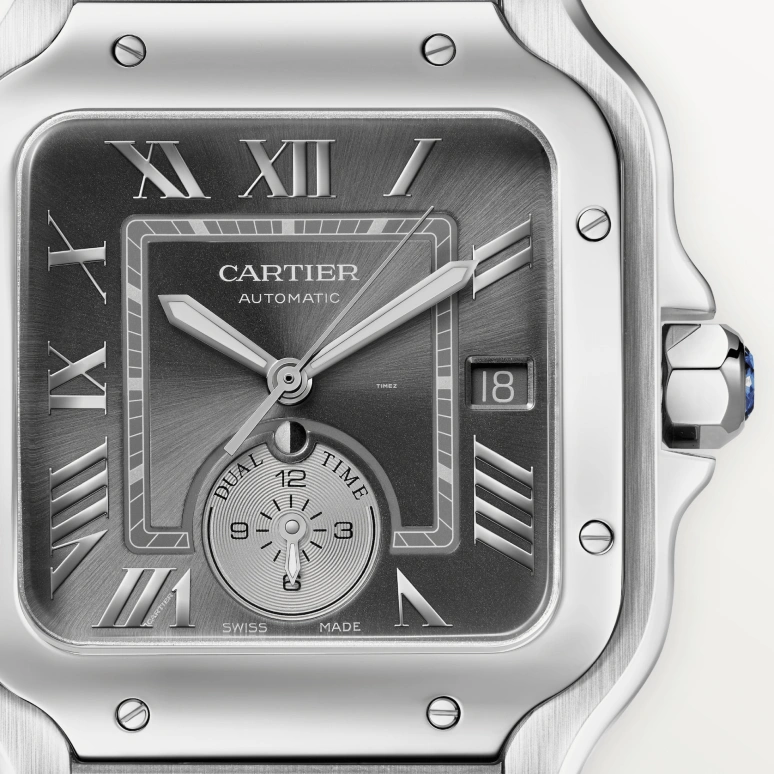 Cartier,Santos de Cartier 40.20x47.50mm,40.20x47.50mm,Stainless Steel,Grey,Coal Gray,Automatic,Day,Dule Time,WSSA0076