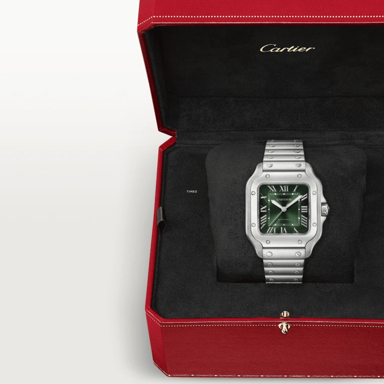 Cartier,Santos de Cartier 35.10mm,35.10mm,Stainless Steel,Gradient,Green,Automatic,Sapphire,Square,WSSA0061