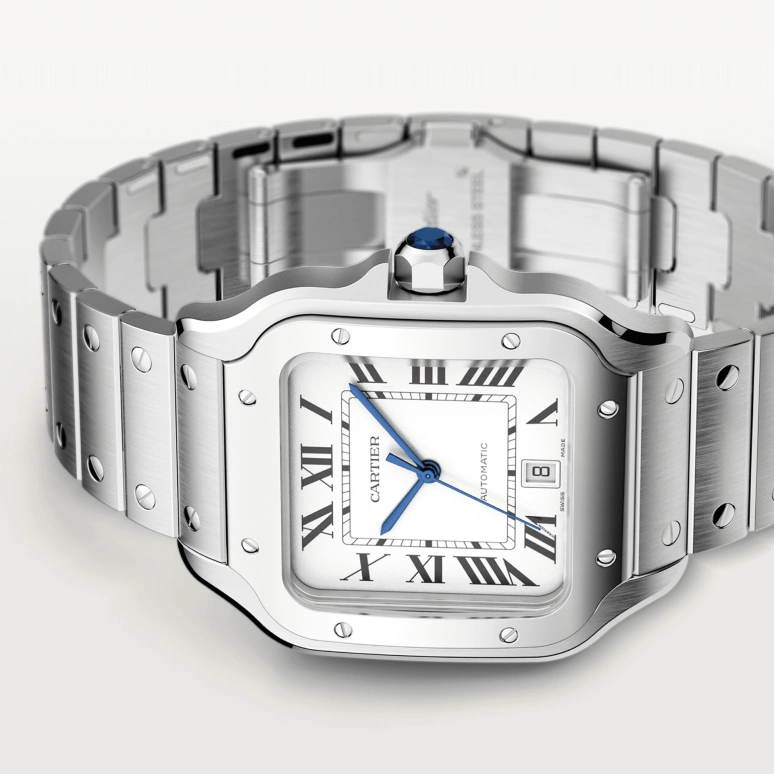 Cartier,Santos de Cartier 39.80x47.50mm,39.80x47.50mm,Stainless Steel,Silver,Automatic,Day,42hours,WSSA0018