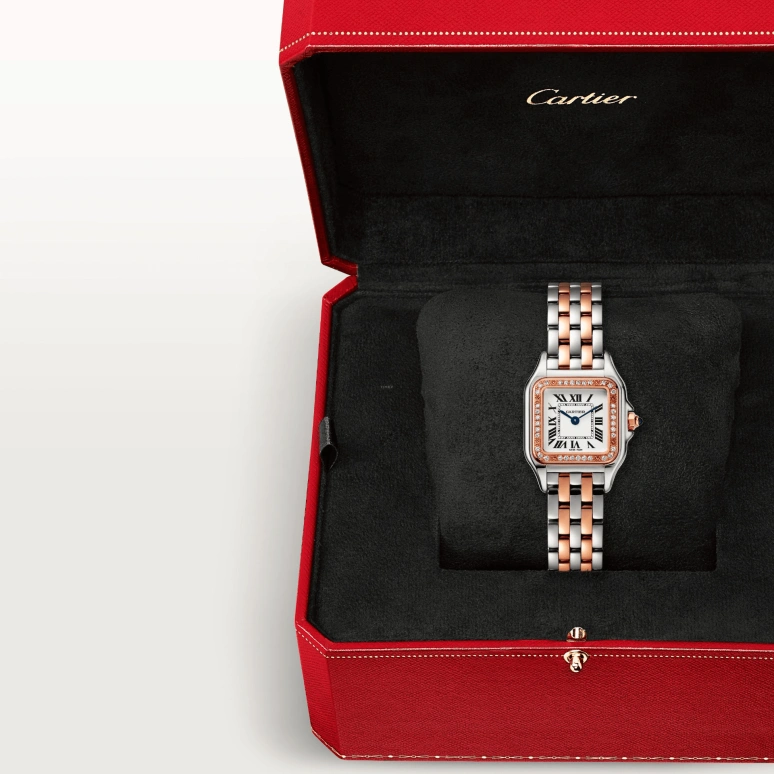 Cartier,Panthère de Cartier 22x30mm,22x30mm,Stainless Steel,Rose Gold,White,Quartz,Sapphire,Crystal Glass,Square,W3PN0006