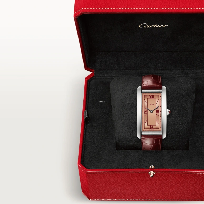 Cartier,Tank 44.40x24.40mm,44.40x24.40mm,Platinum,Salmon,Automatic,Sapphire,Crystal Glass,Square,WGTA0297