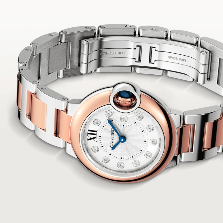 Cartier,Ballon Bleu de Cartier 28mm,28mm,Stainless Steel,Rose Gold,Silver,Quartz,Sapphire,Crystal Glass,Round,W3BB0026