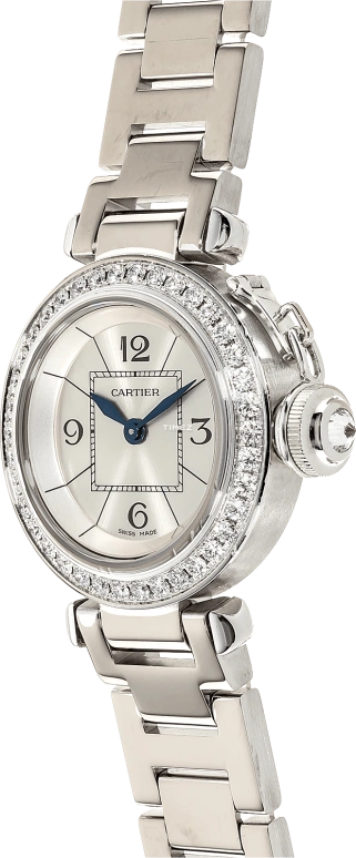 Cartier,Pasha de Cartier 27mm,27mm,White Gold,Silver,Quartz,In-house Caliber,Sapphire,Crystal Glass,WJ124012