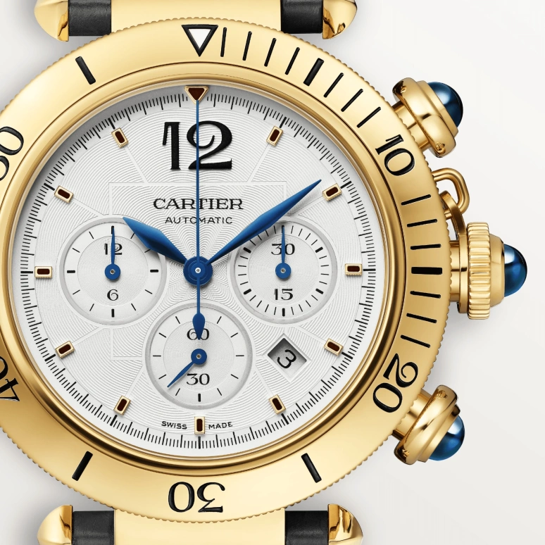 Cartier,Pasha de Cartier 41mm,41mm,Yellow Gold,Silver,Automatic,Chronograph,Day,WGPA0017