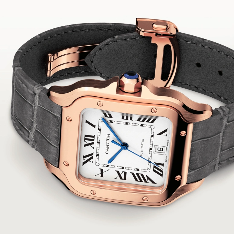 Cartier,Santos de Cartier 39.80x47.50mm,39.80x47.50mm,Rose Gold,Silver,Automatic,Day,42hours,WGSA0019