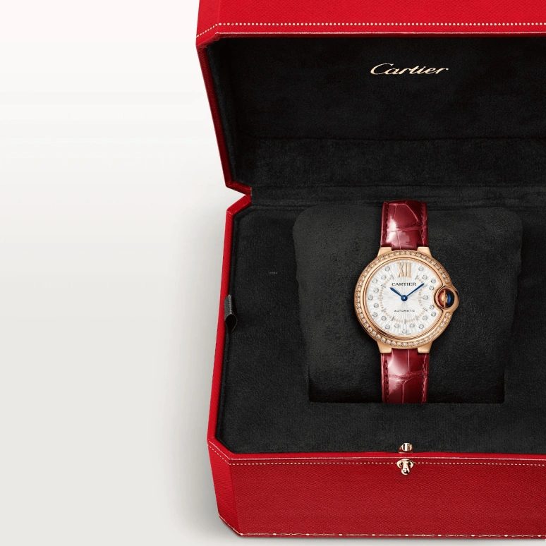 Cartier,Ballon Bleu de Cartier 33mm,33mm,Rose Gold,Silver,Automatic,Sapphire,Crystal Glass,Round,WJBB0080