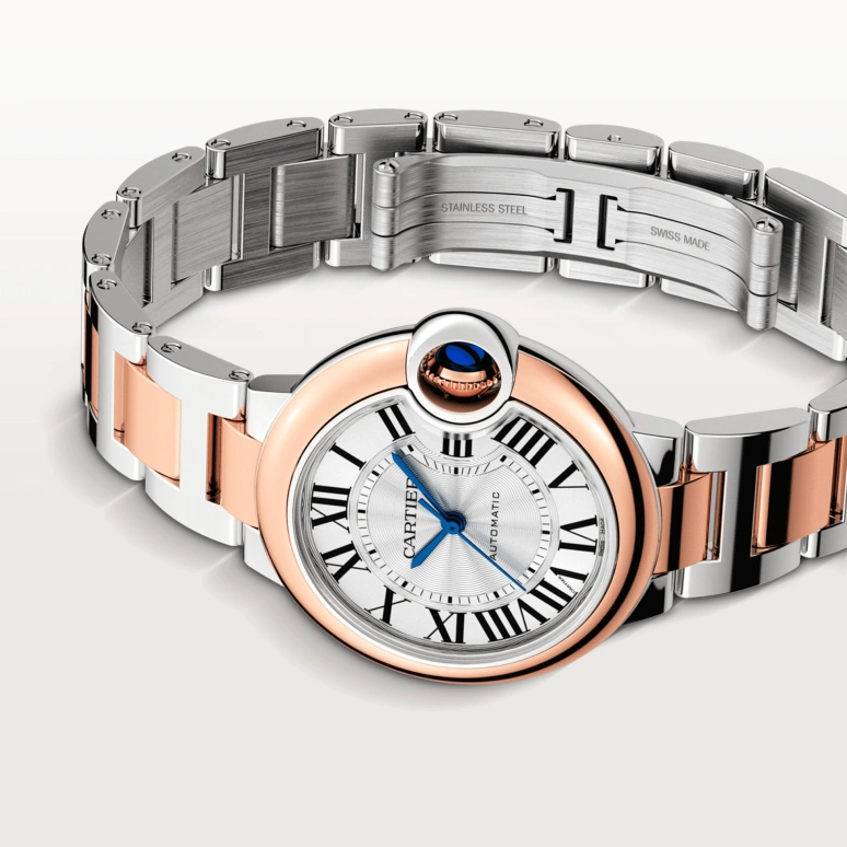 Cartier,Ballon Bleu de Cartier 33mm,33mm,Stainless Steel,Rose Gold,Silver,Automatic,Sapphire,Crystal Glass,Round,W2BB0032