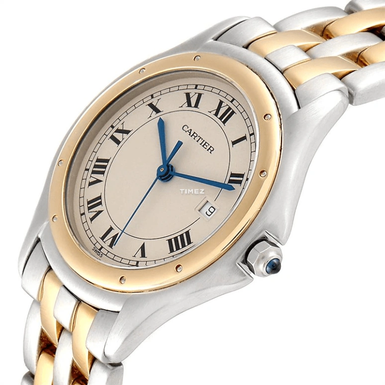 Cartier,Other 32mm,32mm,Stainless Steel,Silver,Quartz,Day,Sapphire,Crystal Glass,W35006B6