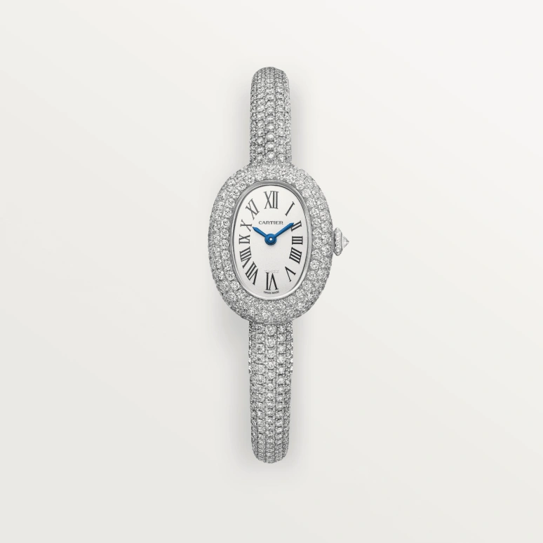 Cartier,Baignoire 24.60x18.70mm,24.60x18.70mm,White Gold,Silver,Quartz,Sapphire,Crystal Glass,Oval,HPI01607