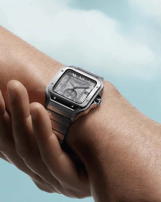 Cartier,Santos de Cartier 40.20x47.50mm,40.20x47.50mm,Stainless Steel,Grey,Coal Gray,Automatic,Day,Dule Time,WSSA0076