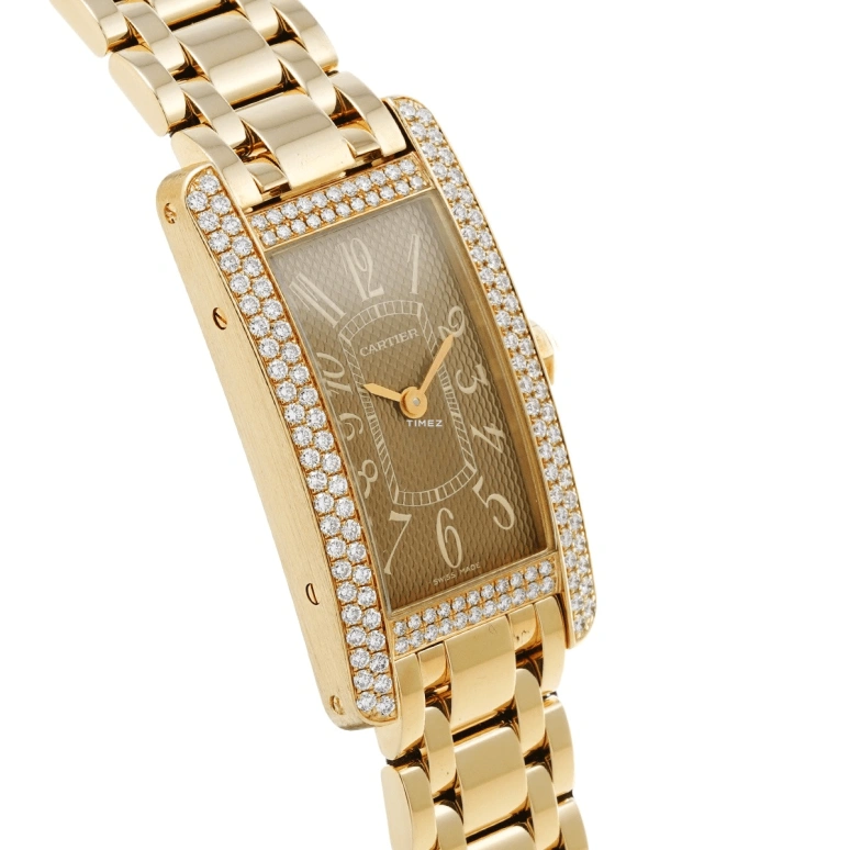 Cartier,Tank 34.50mm,34.50mm,Yellow Gold,Brown,Quartz,Sapphire,Crystal Glass,Rectangular,WB7056K2
