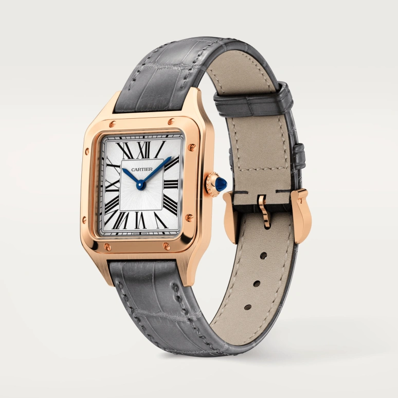 Cartier,Santos de Cartier 38x27.50mm,38x27.50mm,Rose Gold,Silver,Quartz,Sapphire,Crystal Glass,Square,WGSA0022