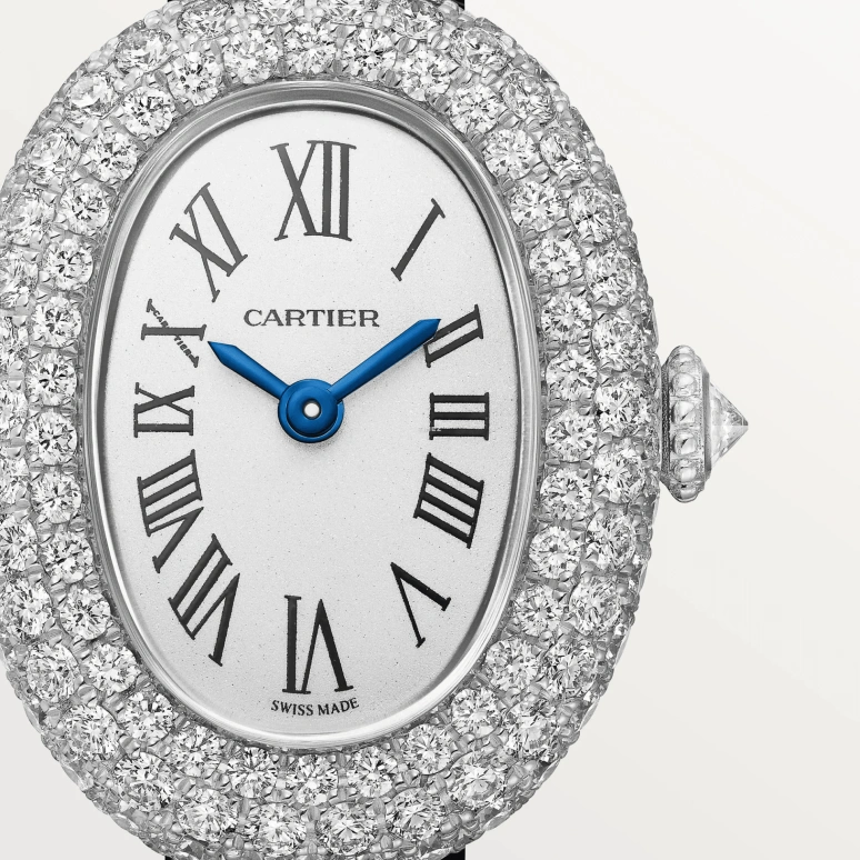 Cartier,Baignoire 24.60x18.70mm,24.60x18.70mm,White Gold,Silver,Quartz,Sapphire,Crystal Glass,Oval,WJBA0050