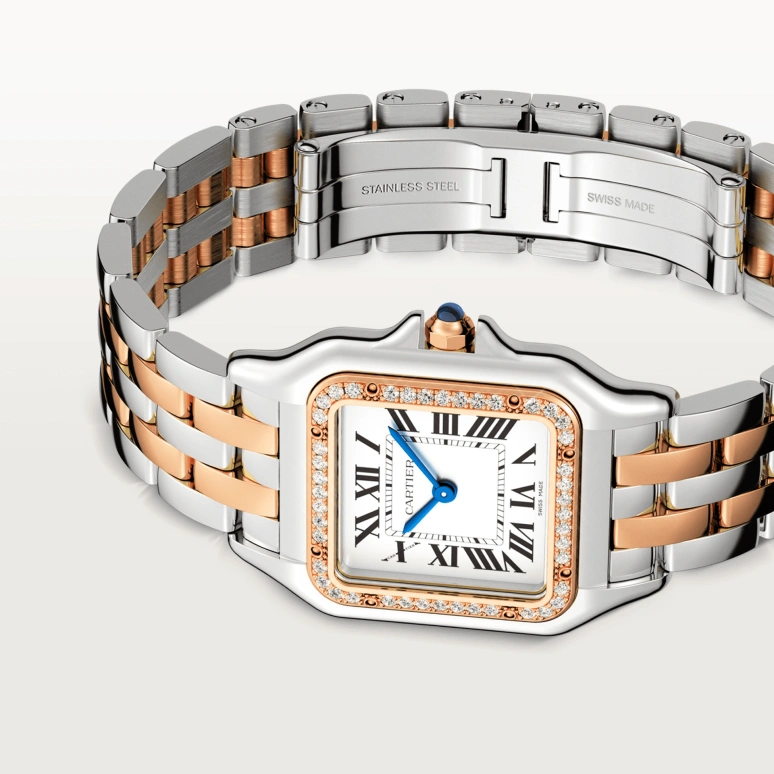Cartier,Panthère de Cartier 29x37mm,29x37mm,Stainless Steel,Rose Gold,Silver,Quartz,Sapphire,Crystal Glass,Square,W3PN0007